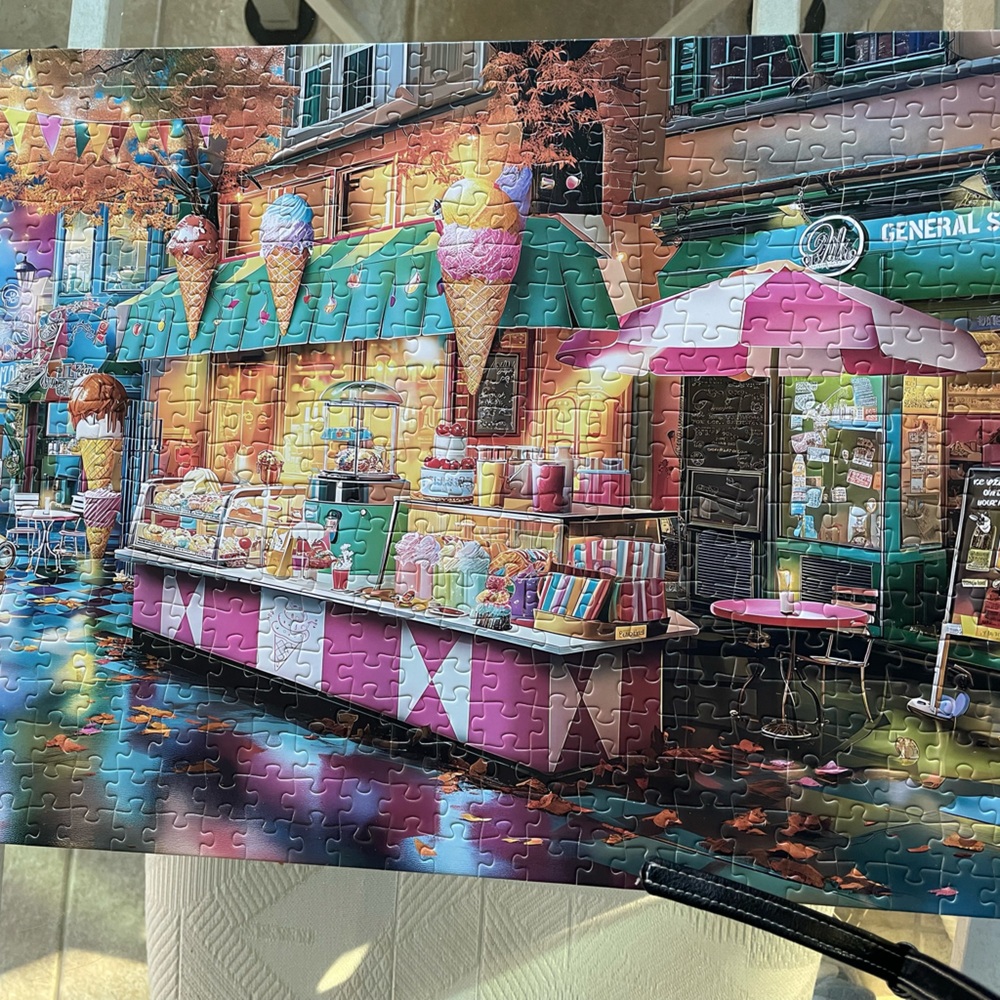 Colorful Ice Cream Shop Puzzle with letters on back.